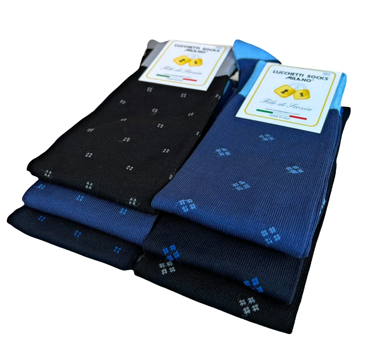 Lucchetti Socks Milano 6 paia Calze Uomo Lunghe Filo di Scozia Fantasia Cotone Colorate Pois Righe Disegni divertenti Made in Italy