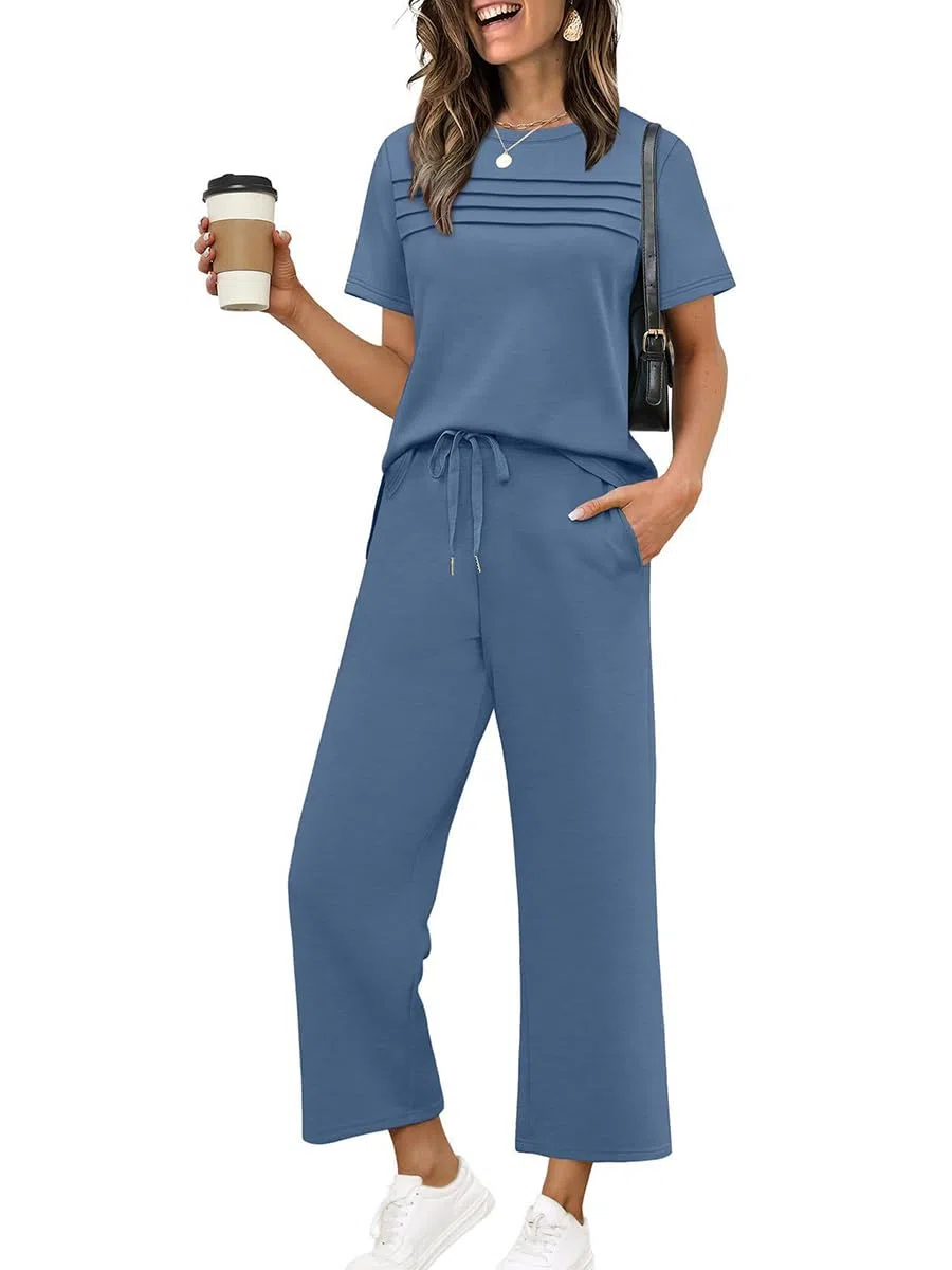 shownicer Completo Donna Pantaloni Tuta Estivo 2 Pezzi Set Maniche Corte Top E Pantaloni Curvy Completo Due Pezzi Completi Tute da Jogging Casual Outfit