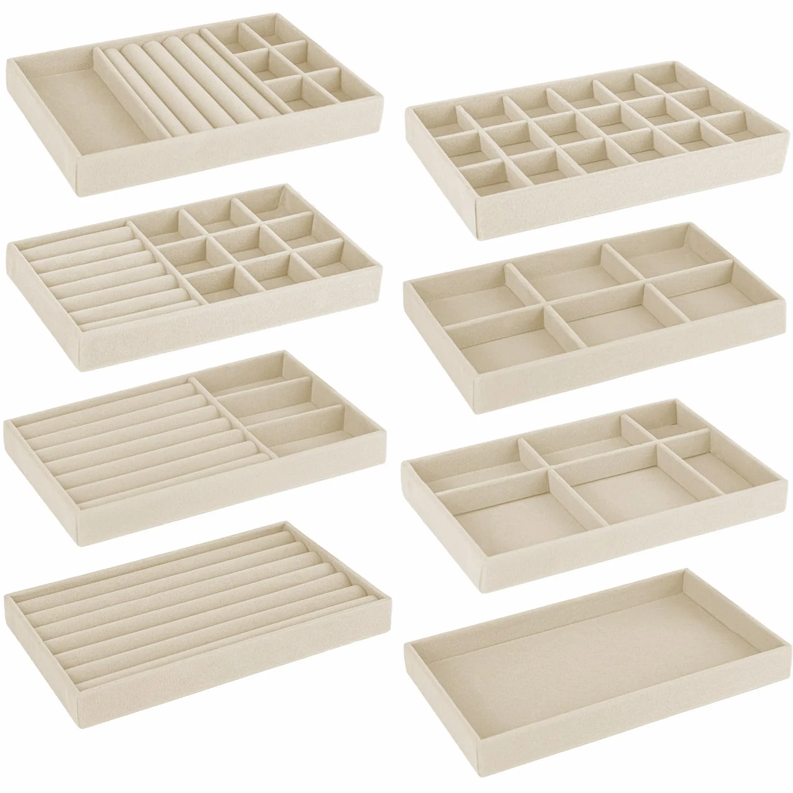 8 pezzi portagioie cassetto, organizer per gioielli, vassoio portagioie, contenitore per gioielli, organizer in velluto per orecchini (beige)