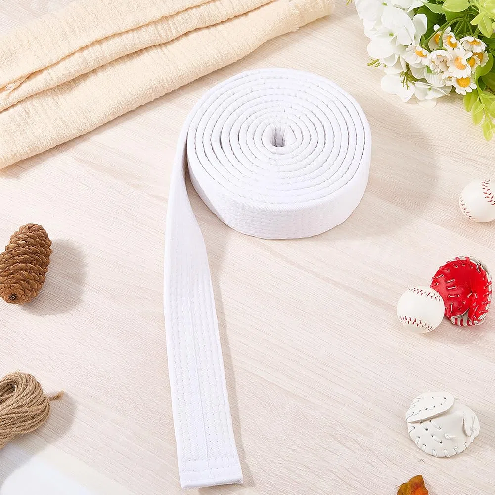 CREATCABIN Cinture Bianche Karate in Poliestere Arti Marziali Judo Jiu-Jitsu Brasiliano TKD Aikido Cintura Grado Uniforme Lunga e Morbida vestibilità Universale Cinture Taekwondo Adulti Uomo 300cm