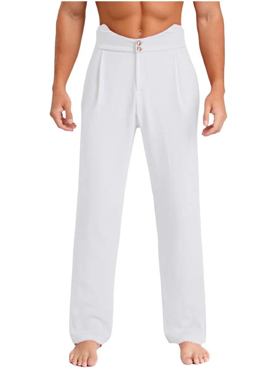 Aislor Pantaloni da Ballo Latino da Uomo con Bottoni e Tasche Pantaloni Lunghi da Danza Classica Moderna Pantalone da Ballo Standard Samba Rumba Valzer