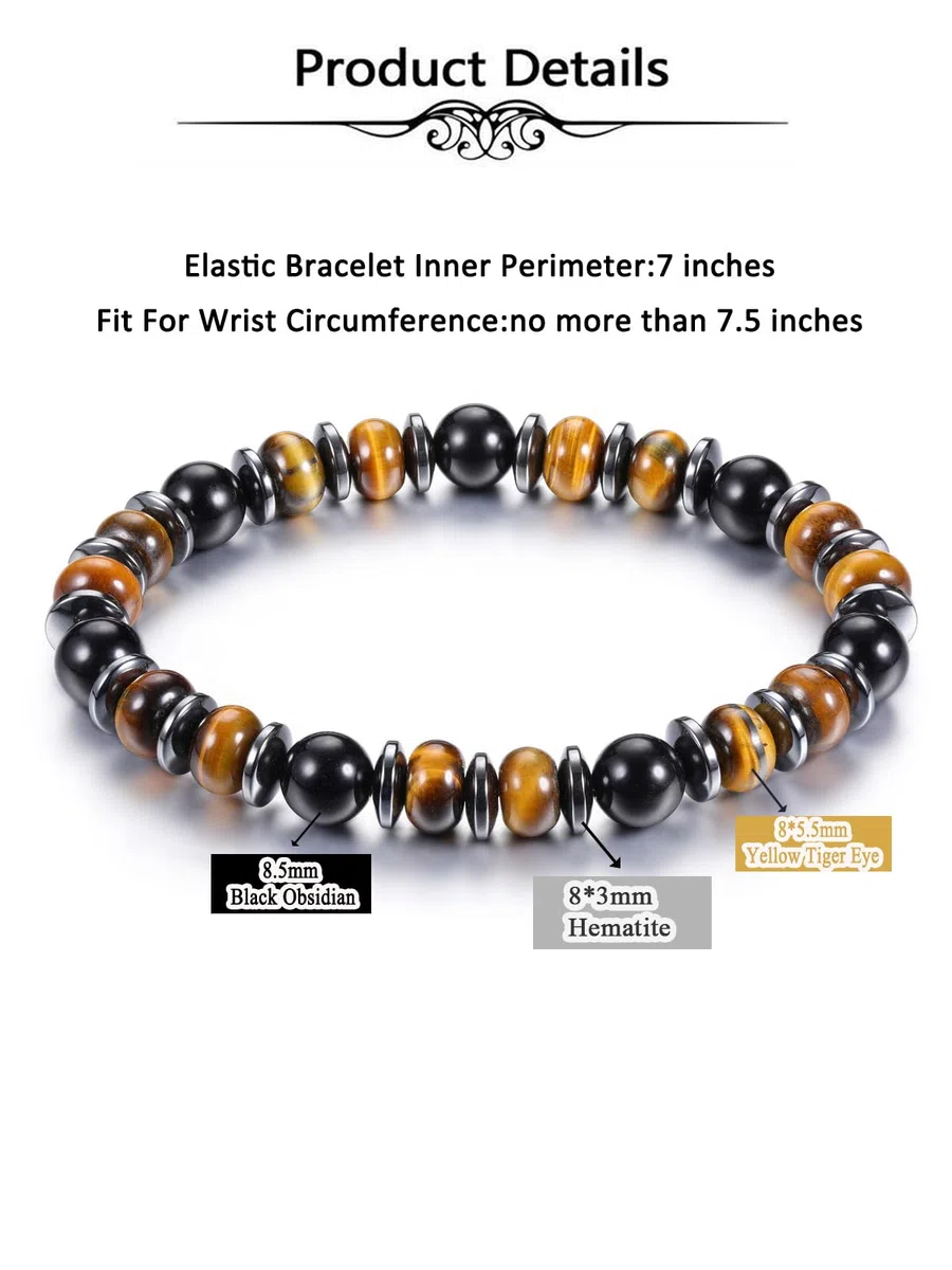 JSDDE Collana e bracciale tripla protezione in pietre e cristalli per uomo donna Parure gioielli protezione dall'energia negativa in pietre naturali occhio di tigre ossidiana ematite 8 mm