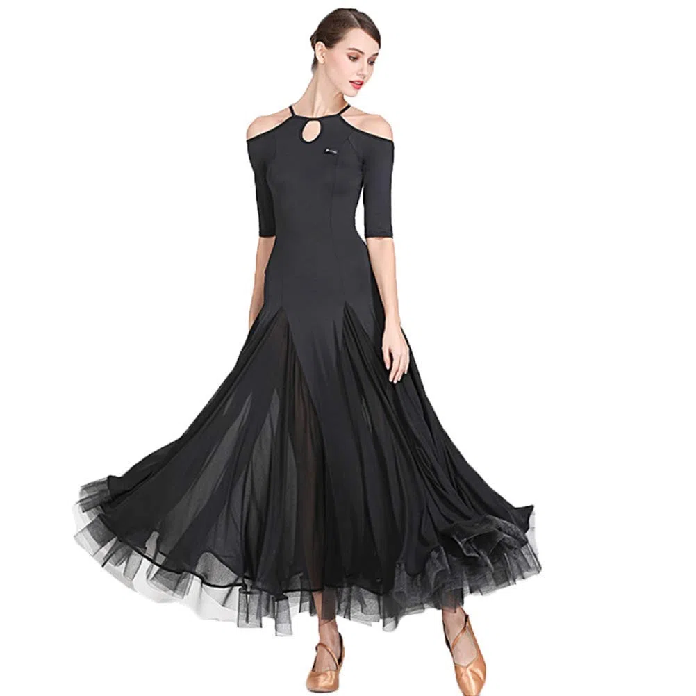 Vestiti da Ballo Standard Abiti Donna Tulle Cuciture Abito da Ballo Donna Liscio Valzer Moderna Abbigliamento Ballo Standard da Pratica