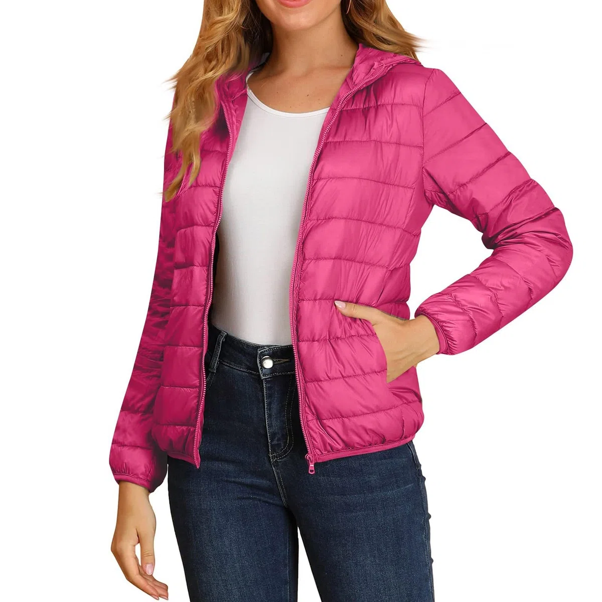 Giacca da Donna Invernale con Cappuccio, Moda Donna Tinte Unite, Piumini Cerniera con Tasche Classic - Coat Caratteristico Unico