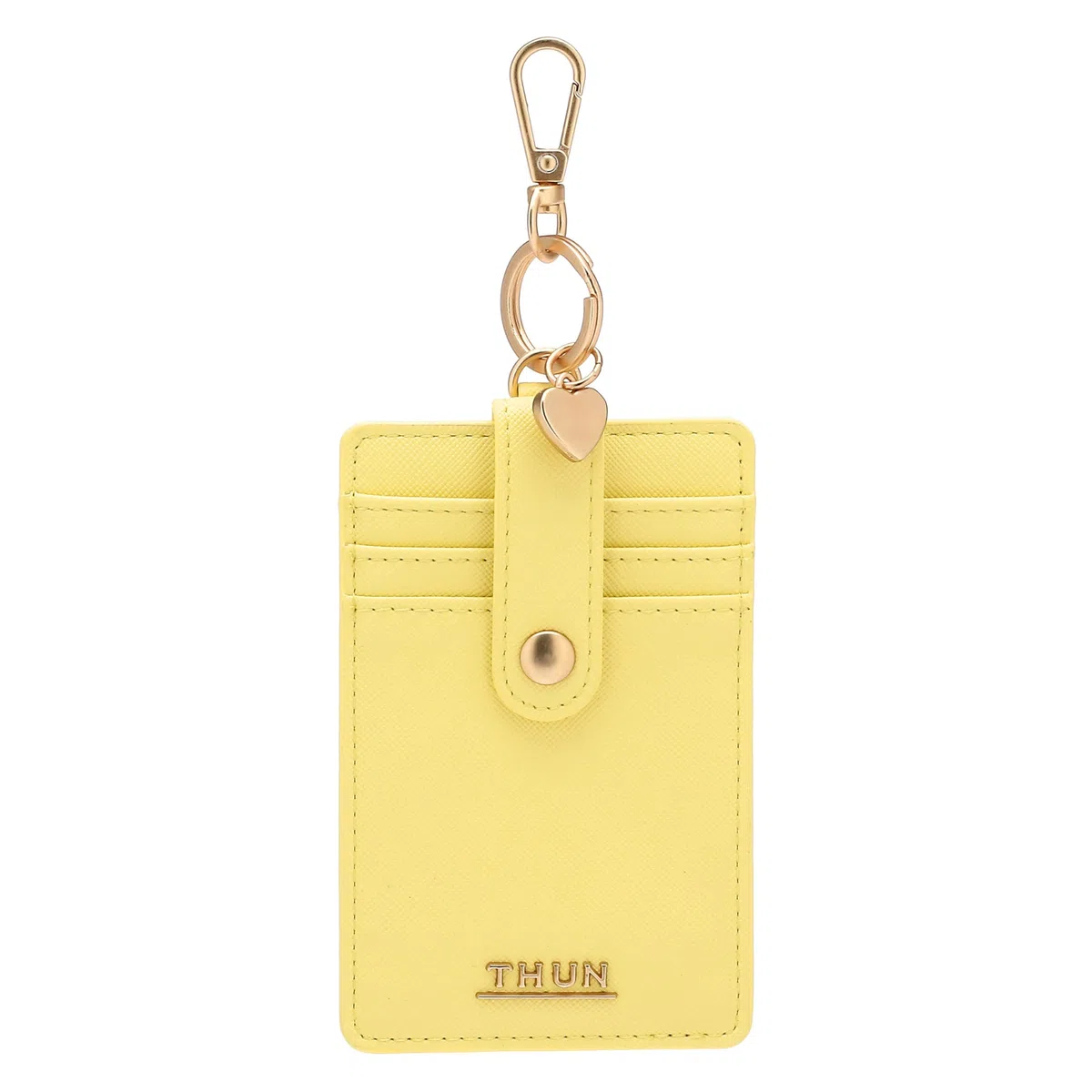 THUN Porta Carte con Gancio Giallo, Ecopelle, Collezione Sempre con Me, 7,5 x 11 cm