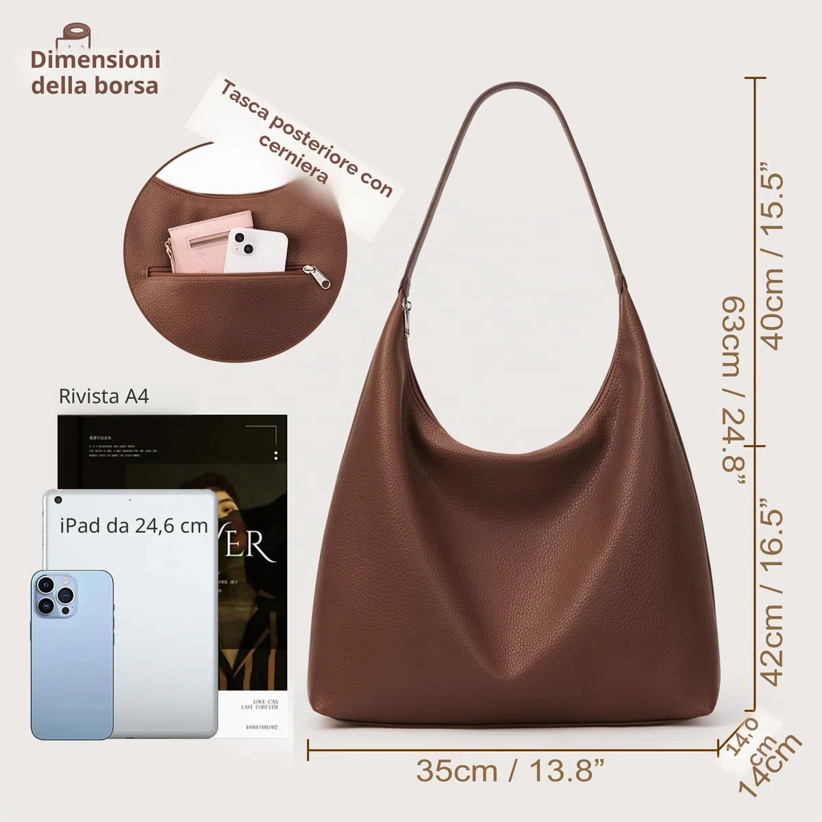 KALIDI Borsa tote casual in pelle vegana Hobo con cerniera Borsa da lavoro Weekender a spalla da donna borsa da viaggio