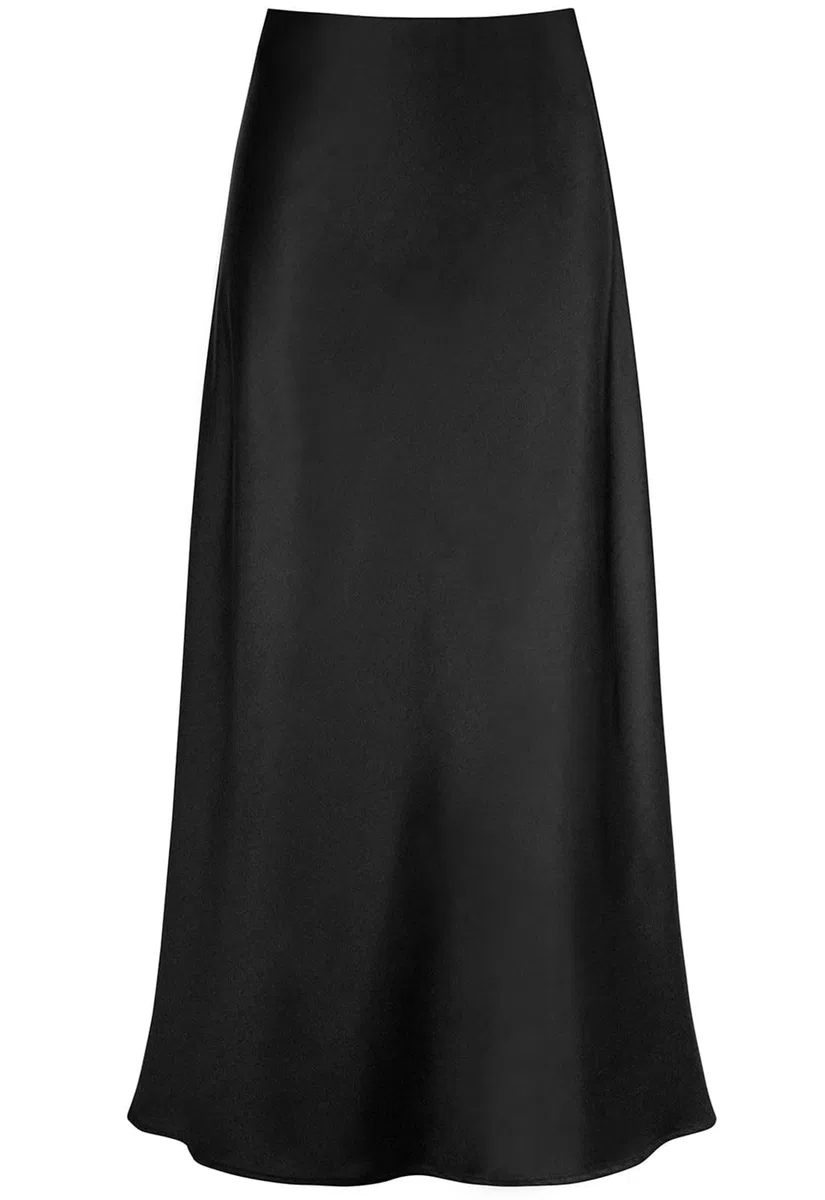 Genfien Gonna Donna Lunga Raso Vita Alta Elegante Seta Gonna a Vita Elastica con Zip Elastica Solida Colore Gonna Festa Estate Casual Leggero Senza Fodera