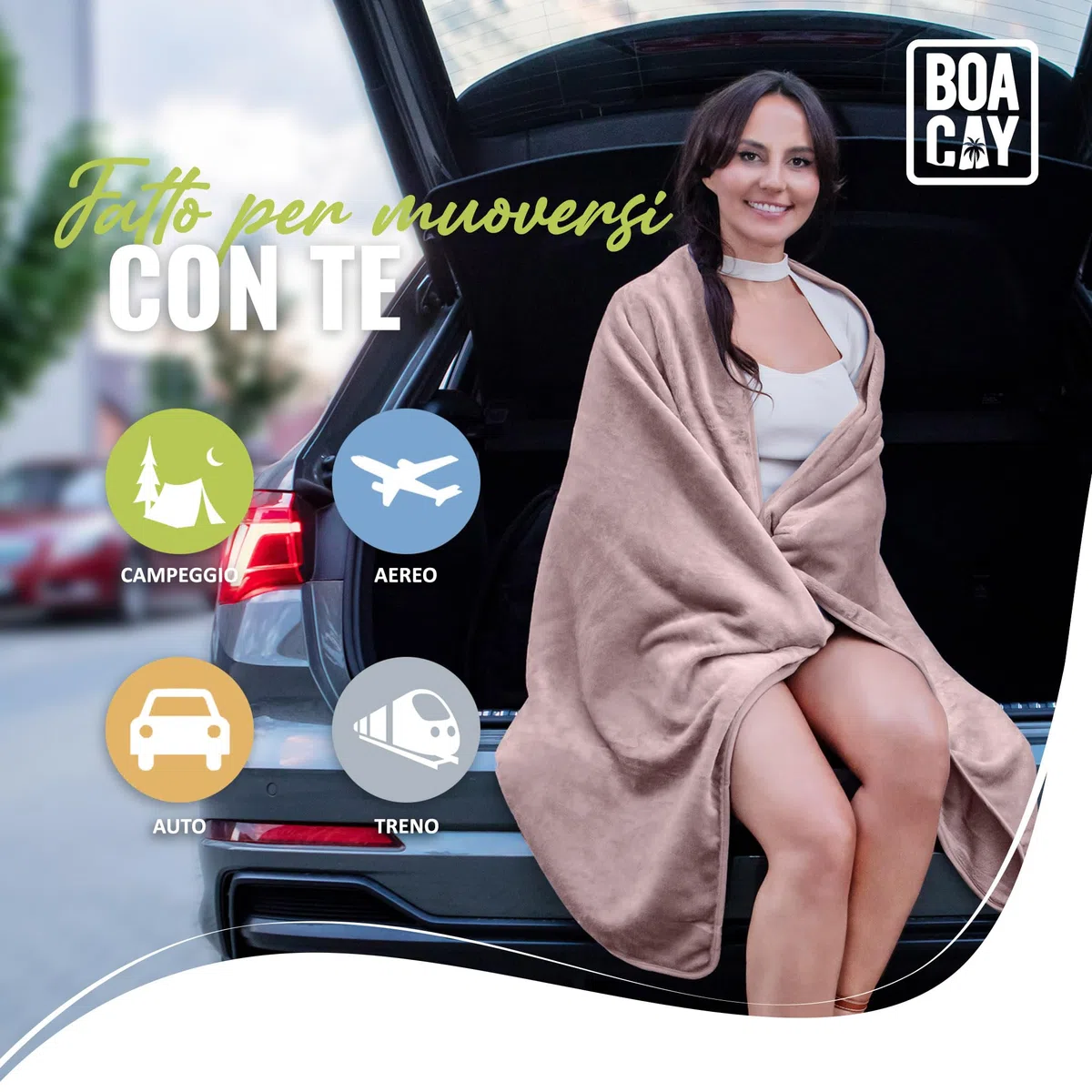 BOACAY Coperta da Viaggio Morbida e Calda per Aereo e Auto - Essenziale per Voli Lunghi per Donne, Uomini, Bambini - Cuscino Compatto con Manica per Bagagli e Clip per Zaino