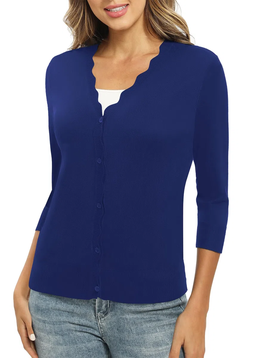 EXCHIC Donne 3/4 Manica Button Down Coprispalle Maglia Scollo a V Tinta Unita Elastico Leggero Cardigan per Vestito