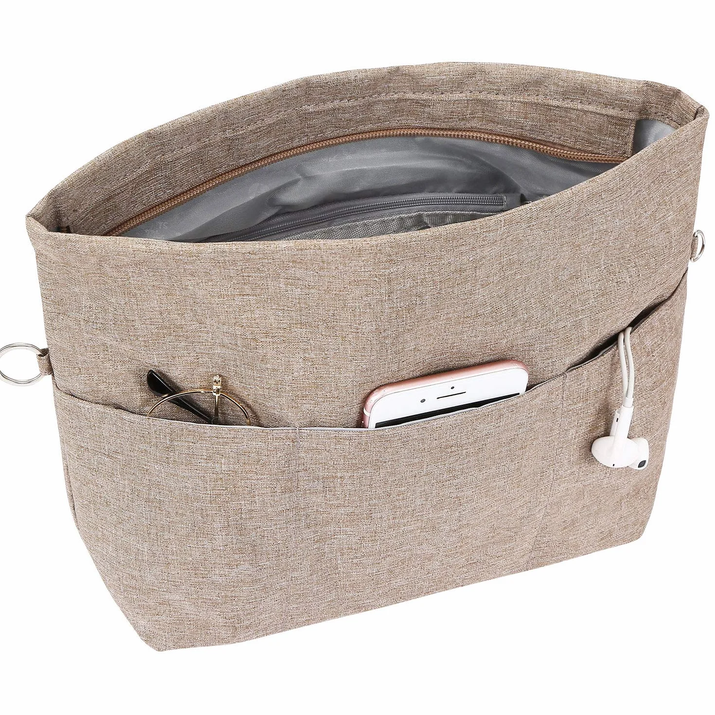 Yoillione Organizer Borsa Donna Marrone, Purse Insert Tote Bag Organizer per Borsa Interno, Impermeabile Oxford Organizzatore Borsa con Zip, XS