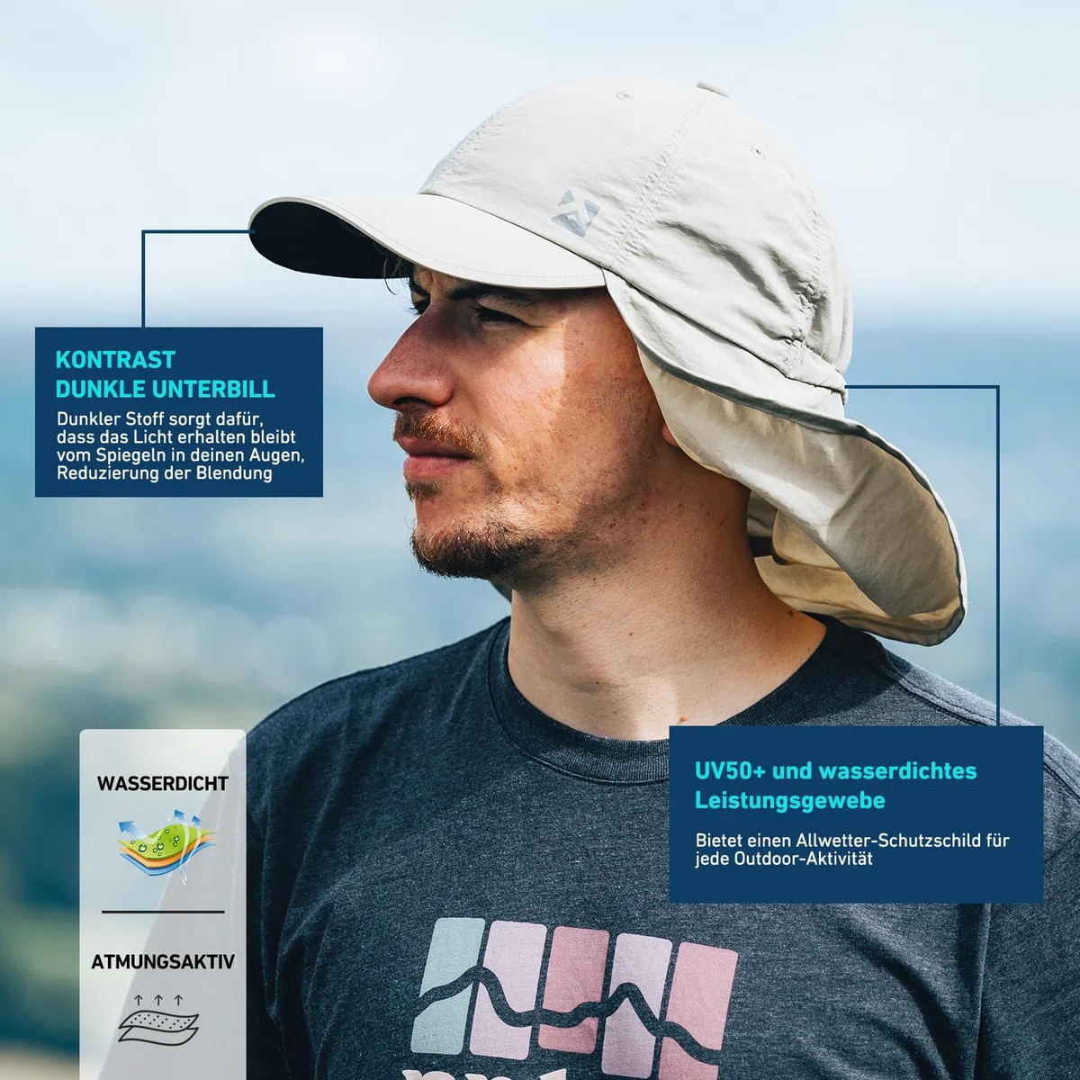 TOP-EX XL/XXL Cappello da baseball impermeabile da uomo con patta per il collo, protezione UV cappelli da sole da donna, cappelli estivi pieghevoli, cappello da safari, escursionismo, cappello