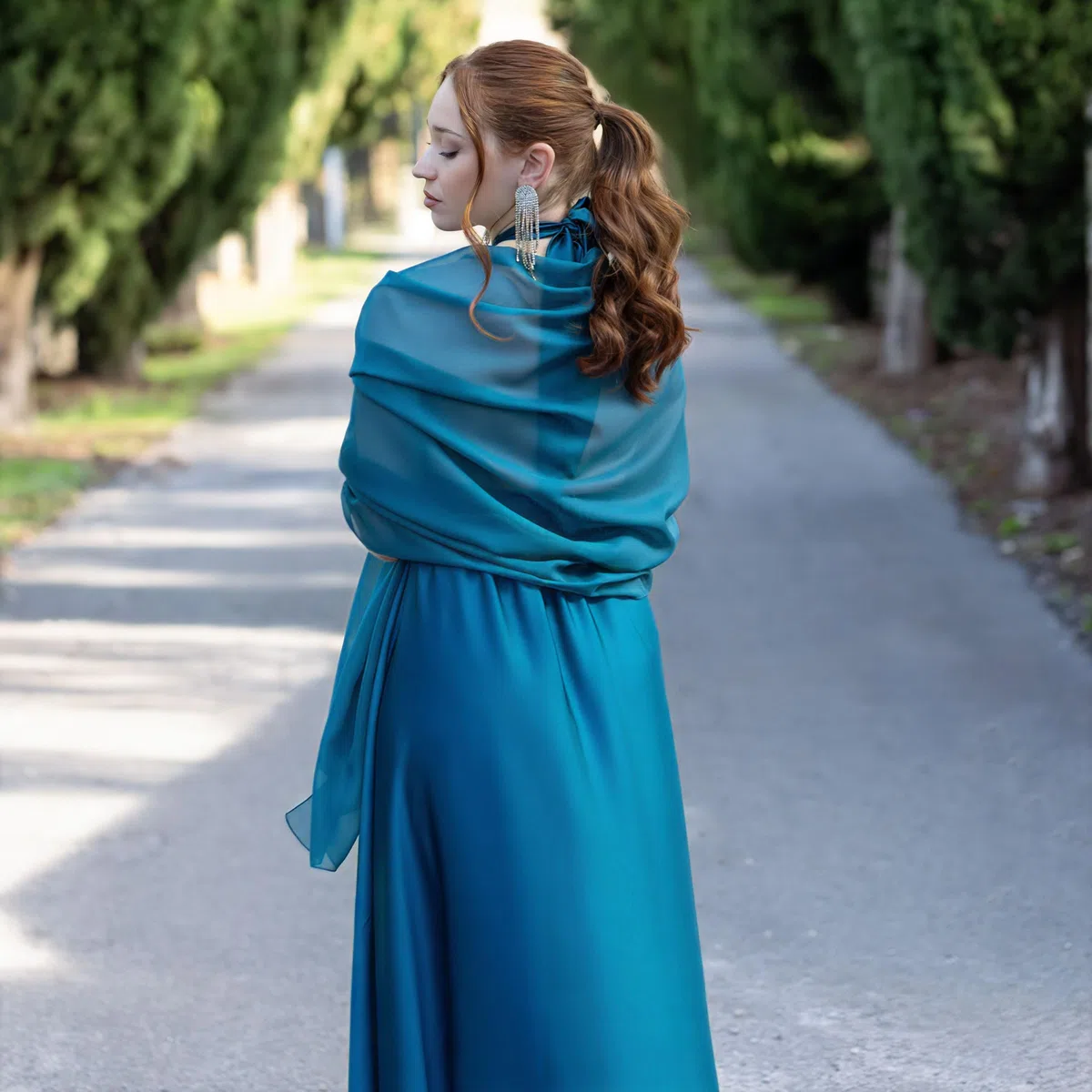 Stola Elegante Donna Color per Cerimonia e Matrimonio Made in Italy, Scialle coprispalle estivo Chiffon 200x80, Sciarpa Copri spalle per abito