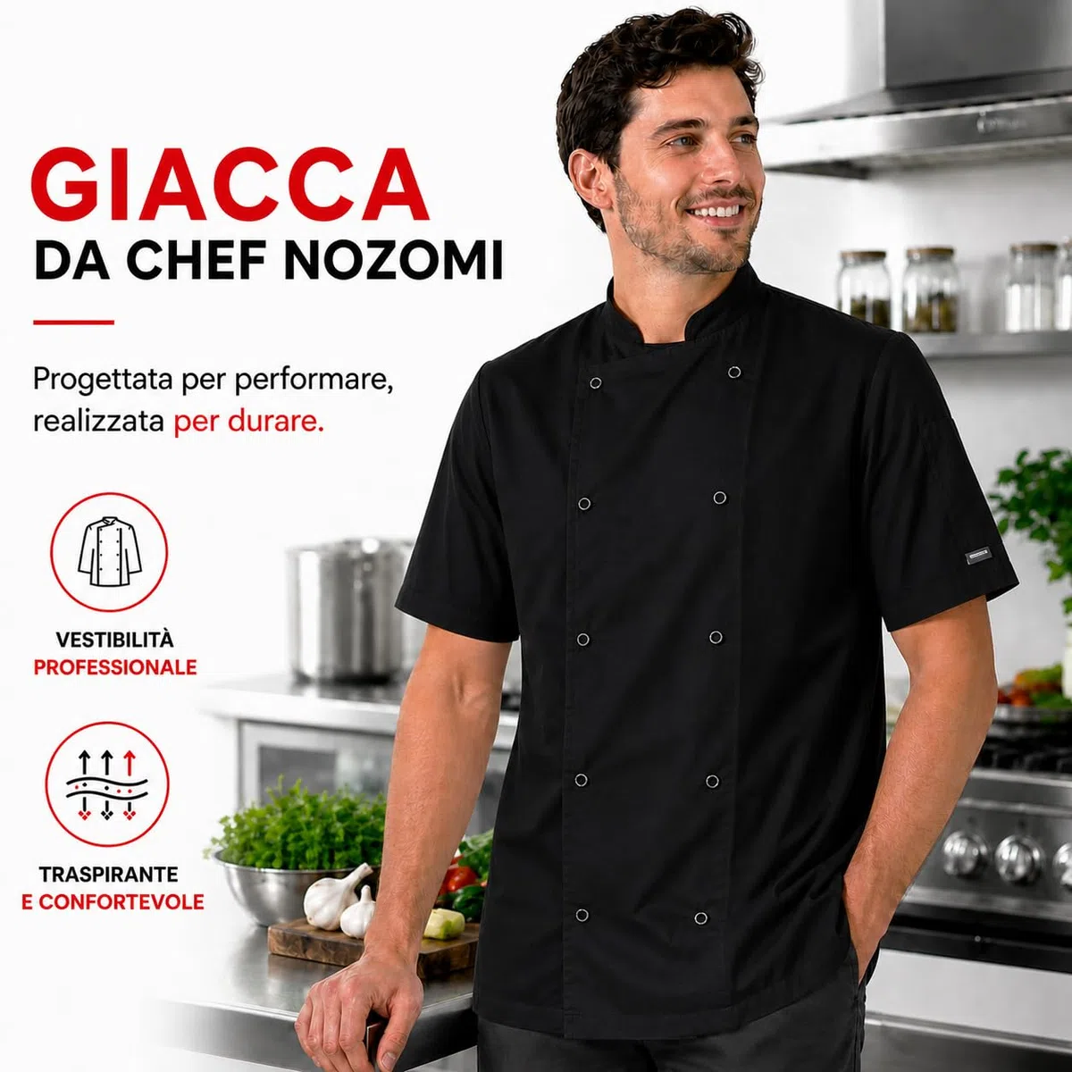 BWOLF Nozomi Giacca Cuoco Uomo e Donna Unisex con I Bottoni Giacca da Cuoco Ristorante Divisa da Cuoco