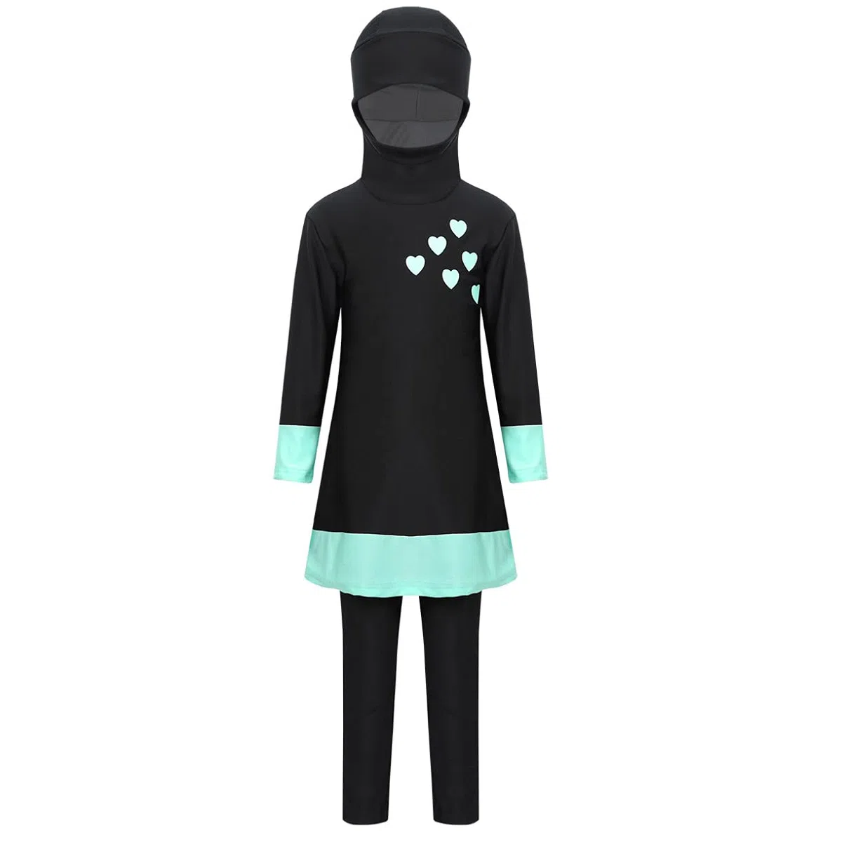 JEATHA Costumi da Bagno Musulmano Islamico Bambina Burkini A Maniche Lunghe Ragazza Costume da Nuoto Surf con Cappuccio + Pantaloni da Mare Lunghi Swimsuit Swimwear