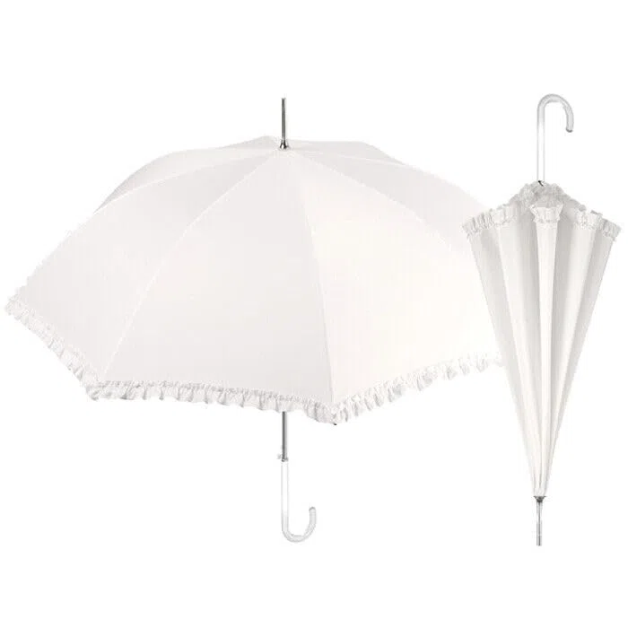 Generico Ombrello BIANCO da sposa maniglia bianca automatico umbrella pioggia matrimonio classico lungo elegante cerimonia wedding per foto di classe