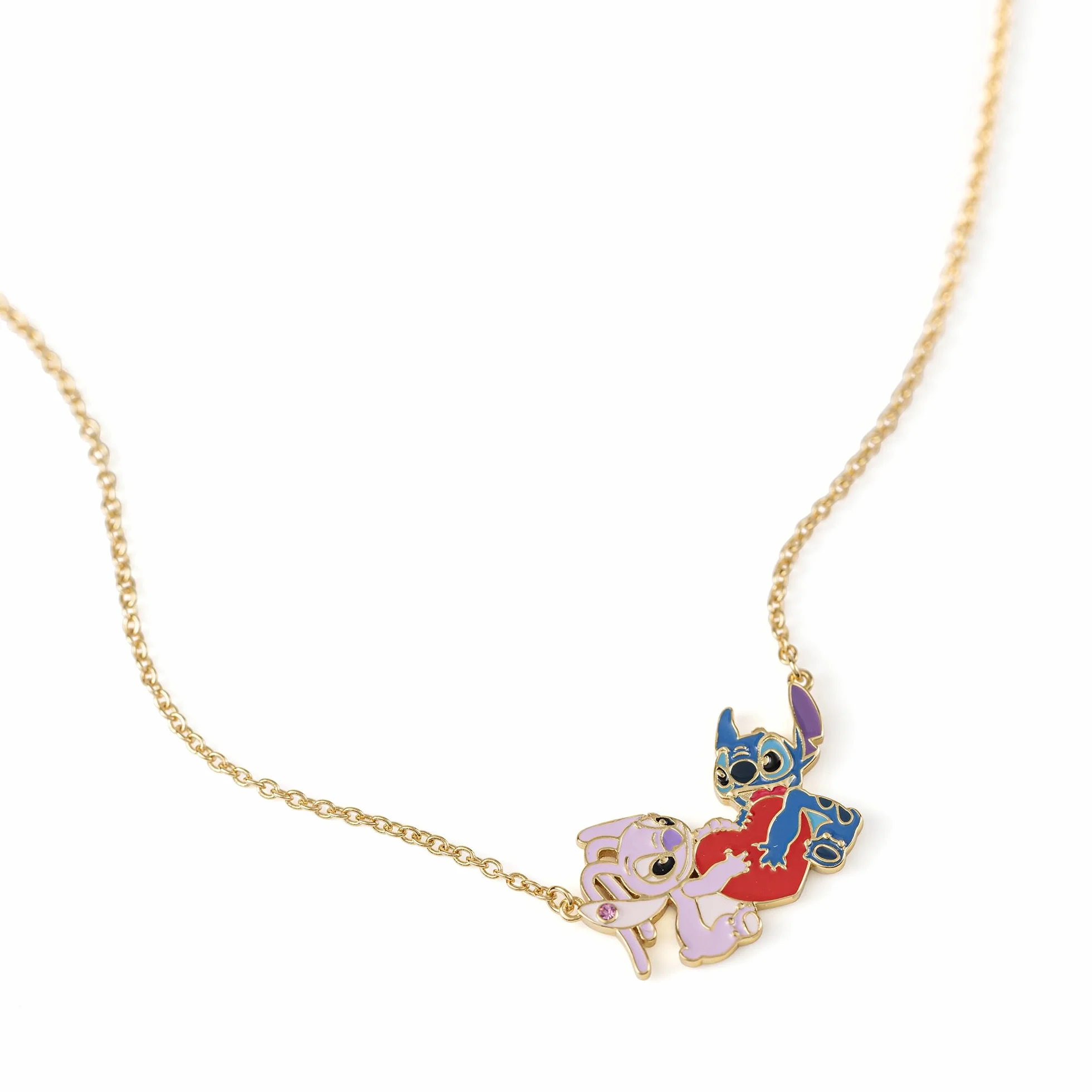 Disney Collana con ciondolo a forma di cuore placcato in oro di Stitch & Angel per ragazze