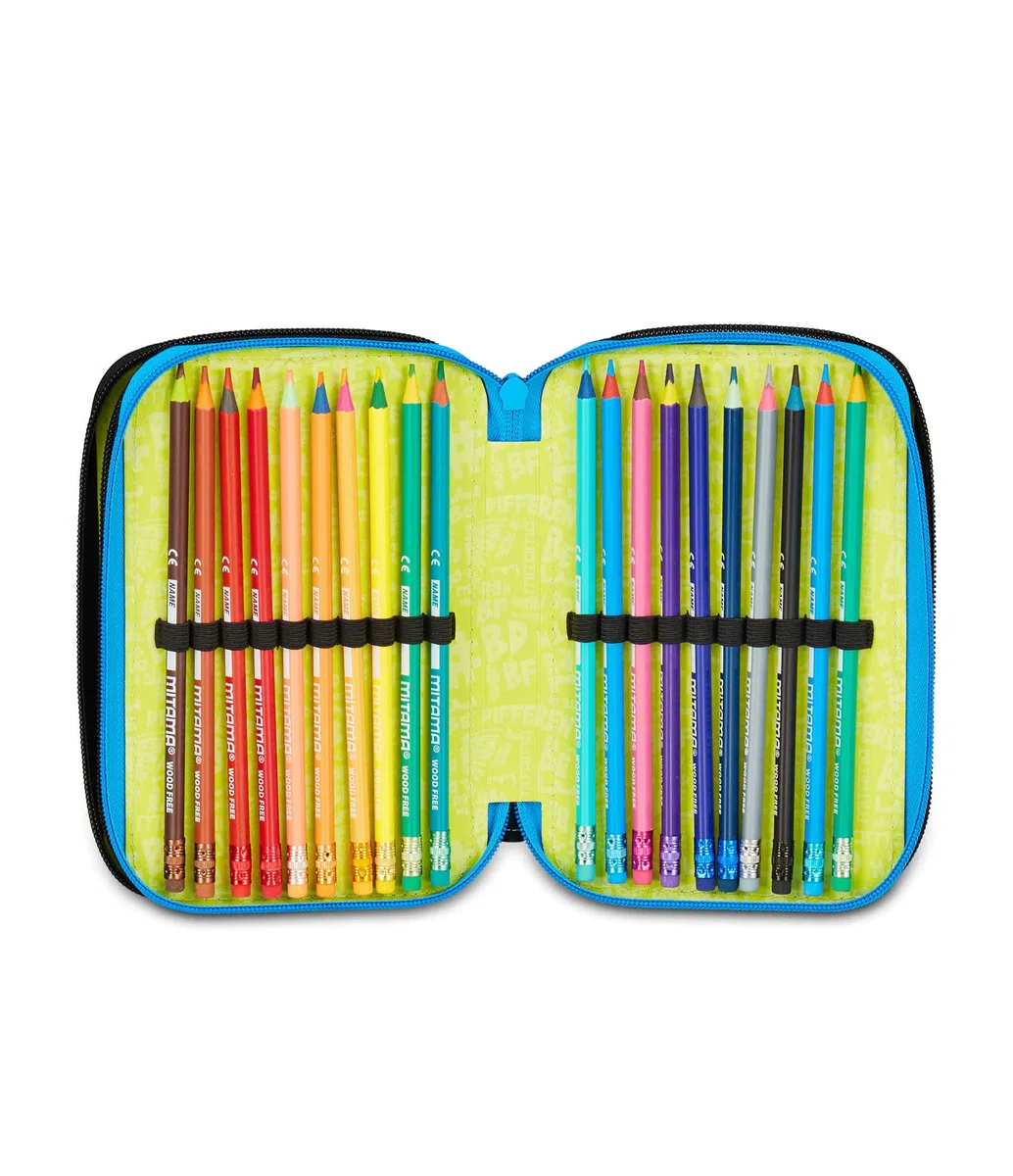 Mitama Astuccio Scuola 3 Scomparti, SUPER FUTURE GAME, Contenuto 50 pz, Completo di Matite, Pennarelli, Portapenne Scuola Elementare Bambino