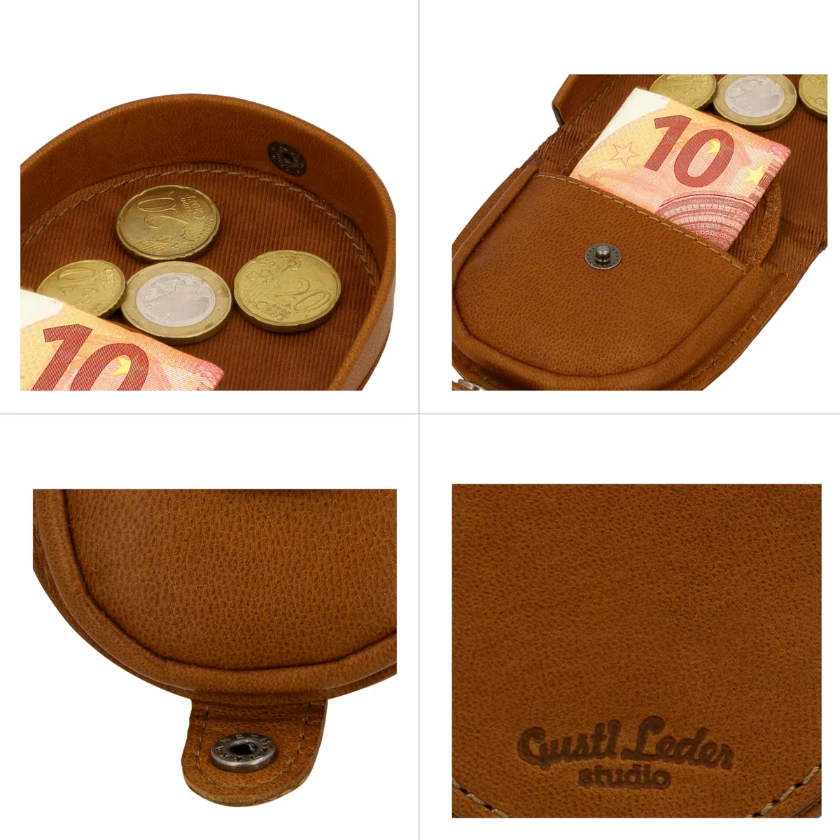 Gusti Leder studio ''Brian'' borsellino portamonete banconote monete vintage vera pelle festa disco unisex marrone cognac 2A14-22-5