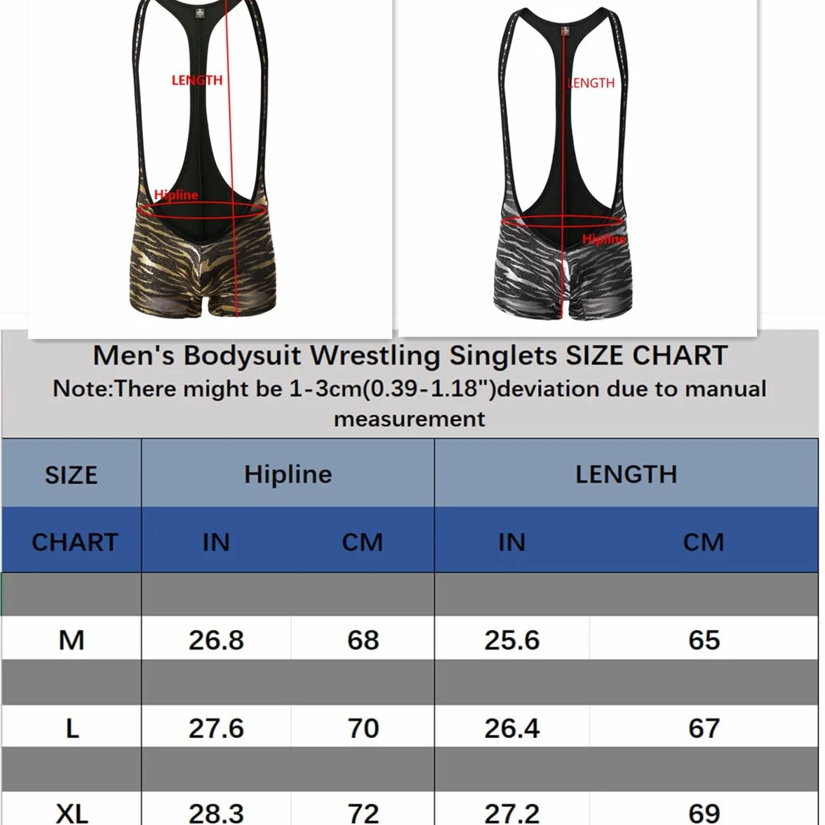 Uomo Bodysuit Wrestling Singlets Leopard Gym Underwear
