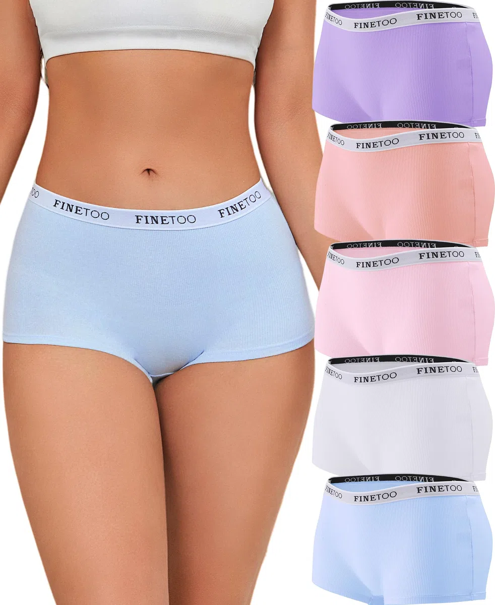 FINETOO Confezione da 5 Boxer Donna Biancheria Intima in Cotone Traspirante Pantaloncini Mutandine a Vita Bassa Morbide Confezione Multipla S-XL