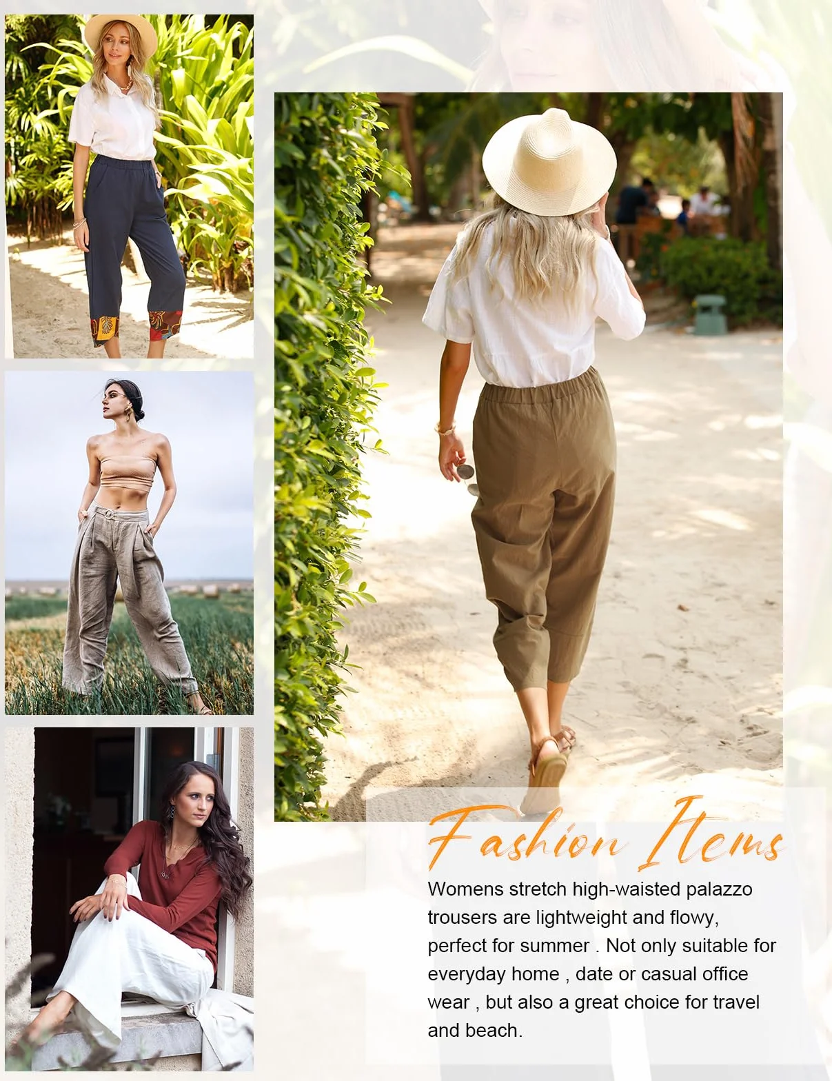 Yuson Girl Pantaloni estivi da donna, in lino, estivi, in cotone, casual, 7/8, per il tempo libero, pantaloni capris, elasticizzati, a vita alta, pantaloni in lino, leggeri, con tasche