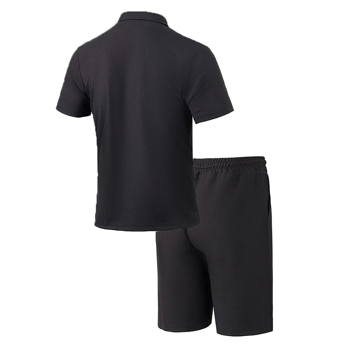 amropi Tuta Uomo Corto 2 Pezzi Waffle Maniche Corte Camicia Bottone e Pantaloncini Casual Estiva Completo