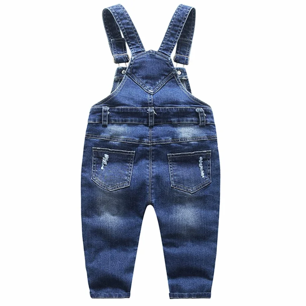KIDSCOOL SPACE Salopette di Jeans per Bebè,Salopette Jean con Fori Strappati Alla Moda