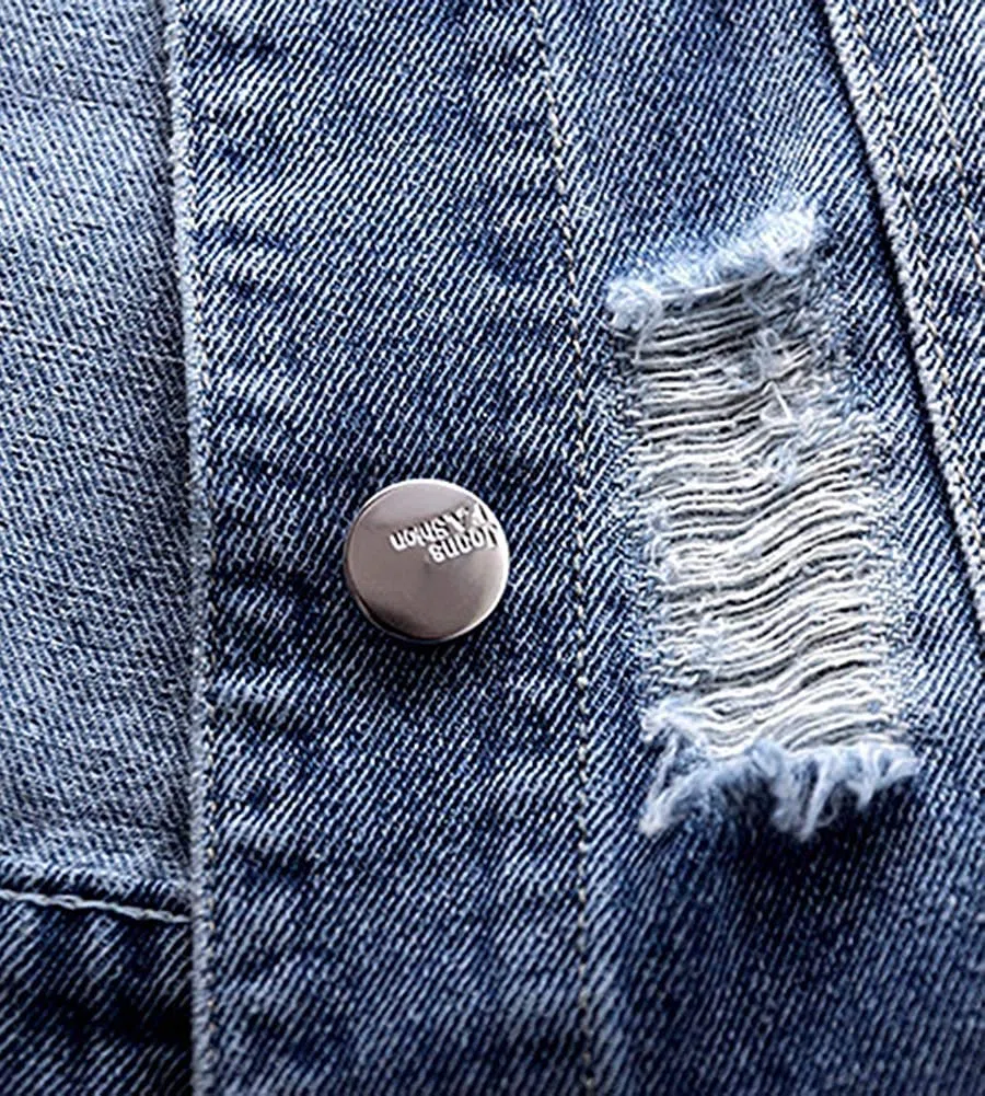 Lazutom Gilet da donna senza maniche in denim con perle e perline