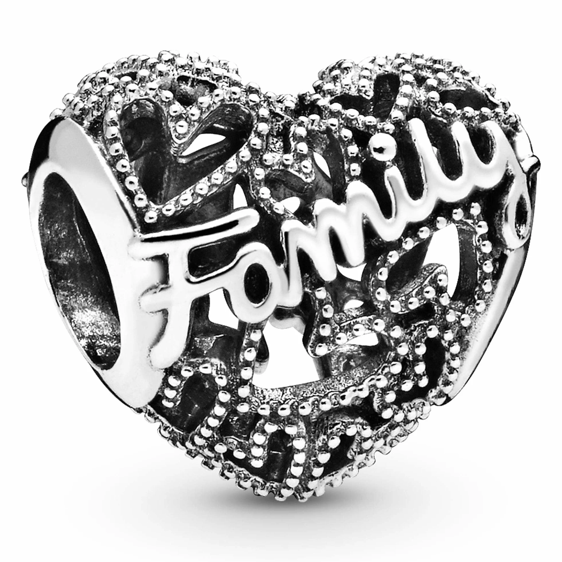 PANDORA - Catena di sicurezza e charm cuore con scritta Family