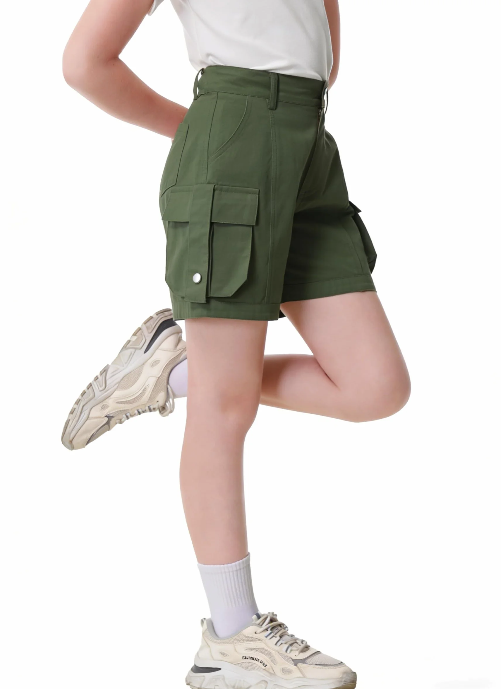 Rolanko Pantaloncini Cargo per Ragazze, Cotone Leggero con Vita Semi Elastico, Pantaloncini Estivi da Uniforme per Bambini