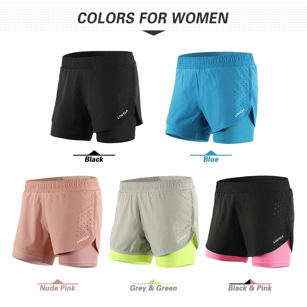 Lixada Pantaloncini da Corsa 2 in 1 da Donna, ad Asciugatura Rapida, Traspiranti, Allenamento Attivo