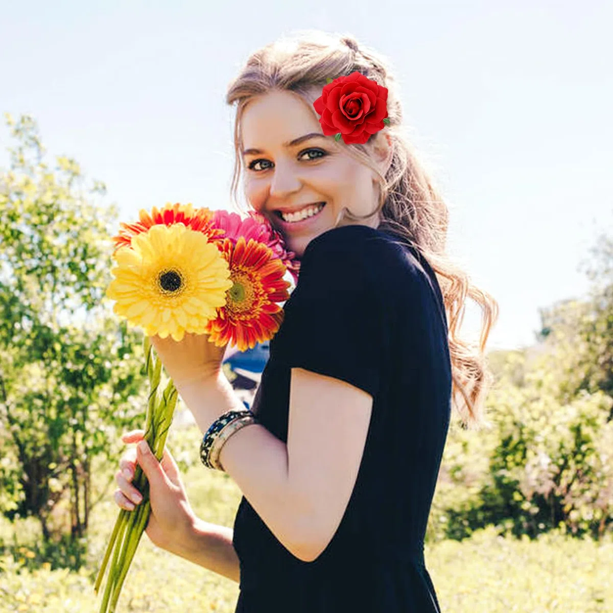 Dizila Confezione da 12 spille vintage a forma di ballerina di flamenco, a forma di rosa rossa, stile messicano, fermagli per capelli, per feste, matrimoni, acconciature da sposa, per donne e ragazze