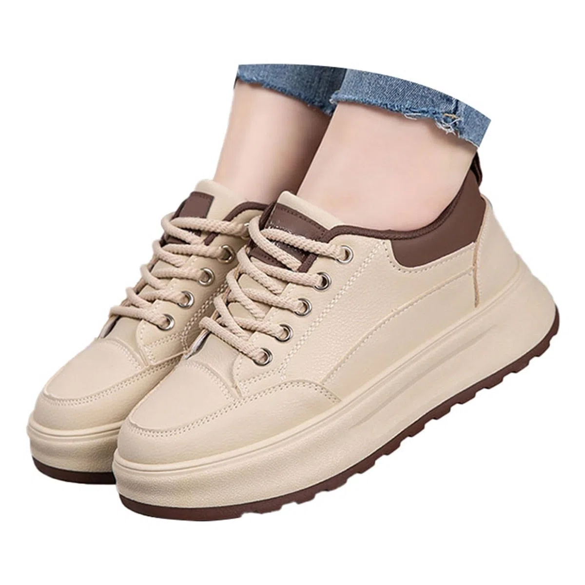 Chunky, scarpe da ginnastica da donna, con plateau, scarpe da ginnastica da donna, con punta rotonda, in pelle, leggere, comode, antiscivolo, per il tempo libero