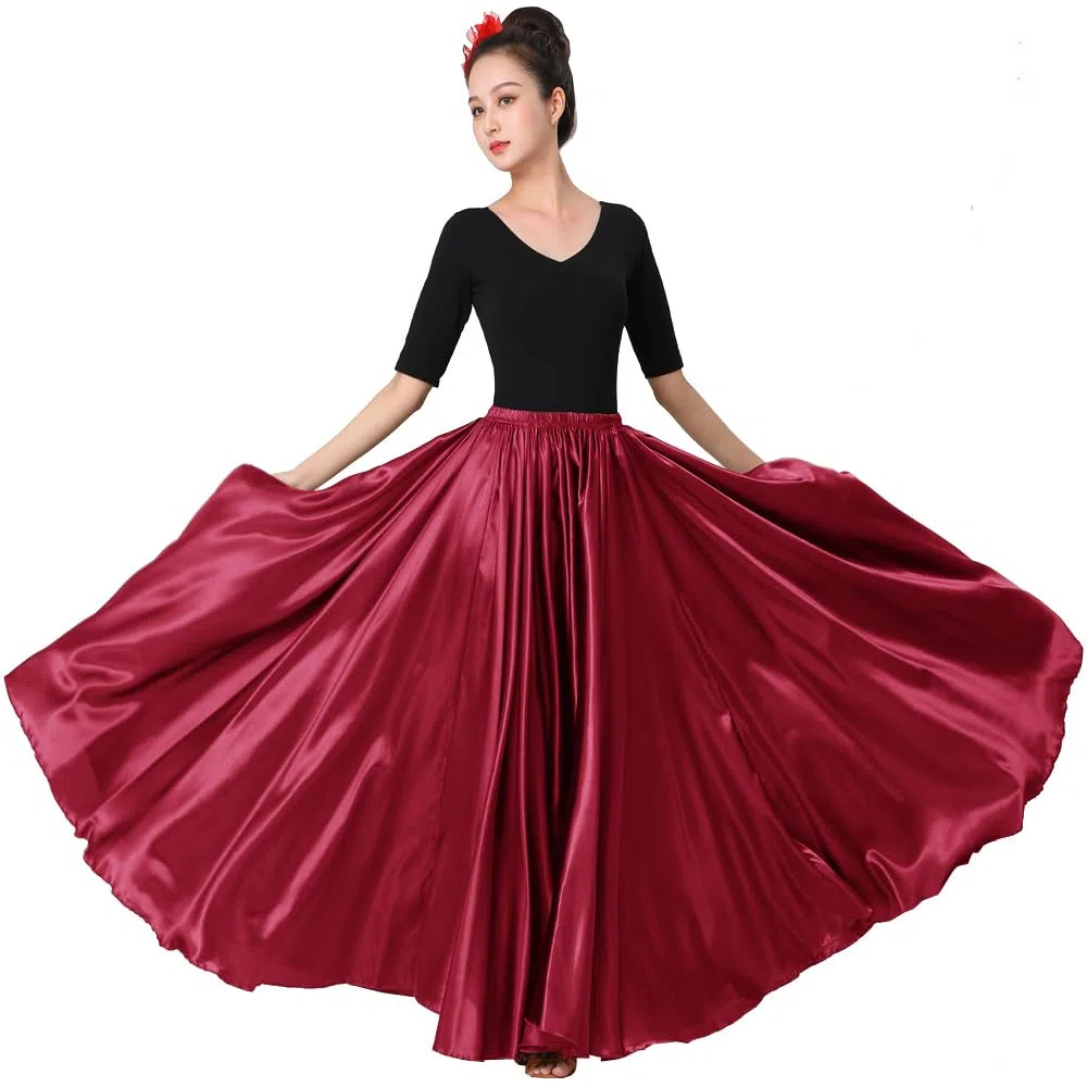 SANCAN, Gonna Lunga in Raso per Eventi di Danza, Natale, Cosplay, Feste in Costume da Donna - Rosso - Taglia Unica