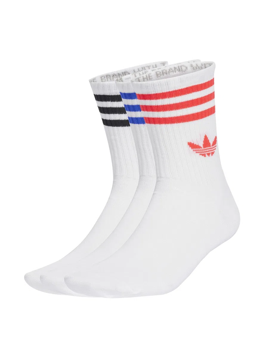 adidas Originals Adicolor Trefoil - Confezione da 3 paia di calzini bianchi con strisce luminose