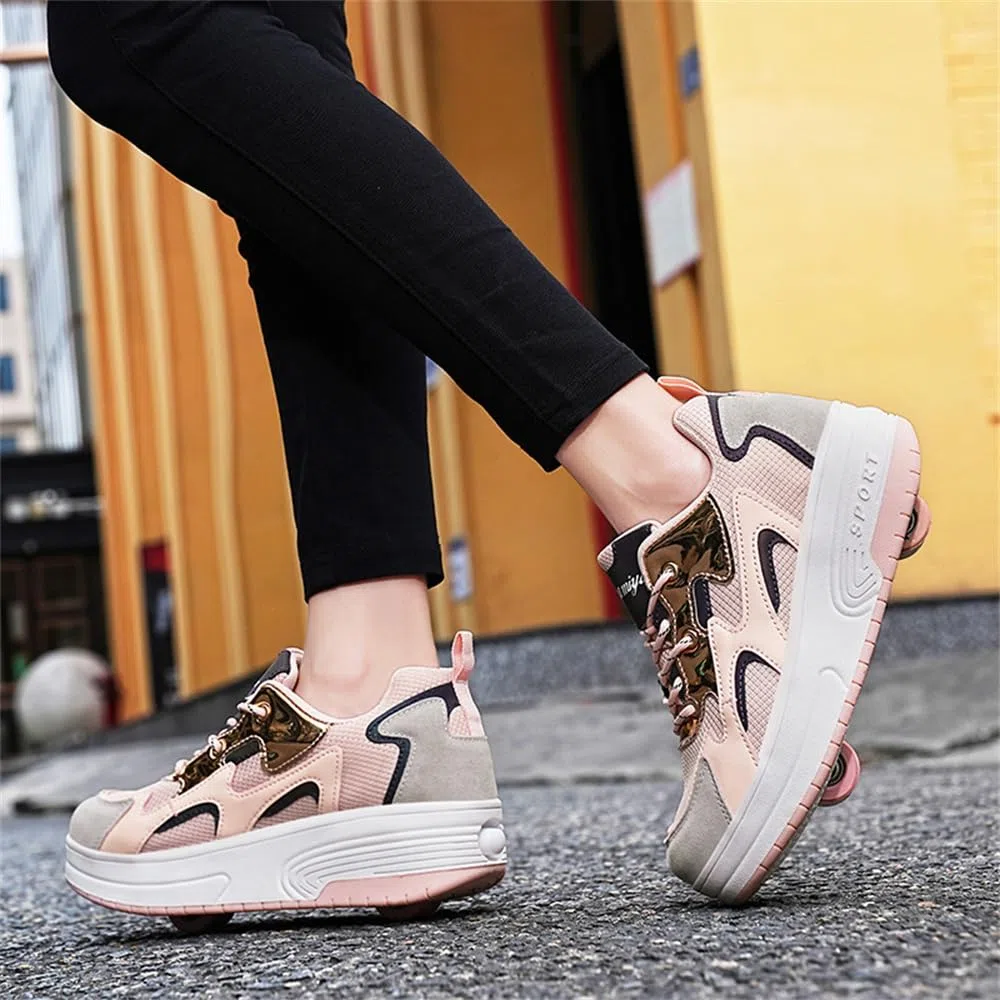 Mateju Moda Scarpe con Rotelle Bambini Scarpe da Skateboard con Due Ruote Retrattile Sneakers Multiuso per Ragazzo e Ragazza, 2 in 1 Traspirante Pattini a Rotelle Scarpe Sportive