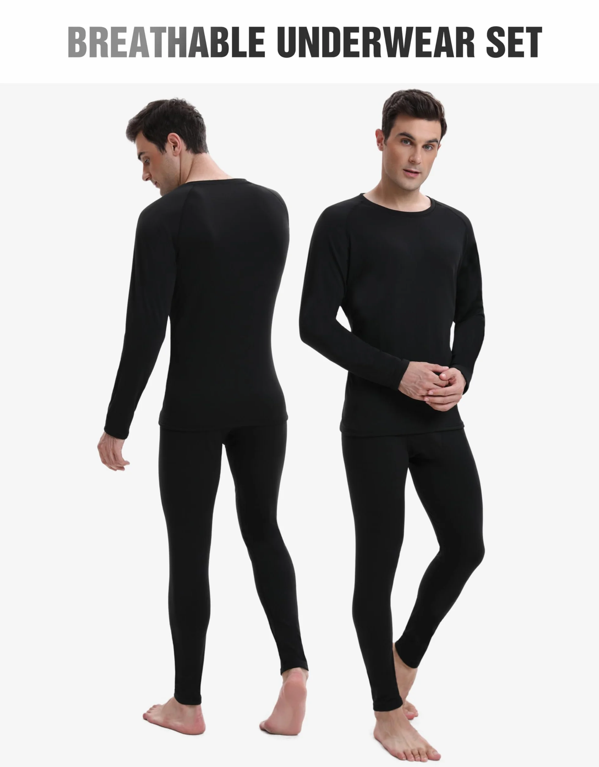YESWEL Maglia Termica Uomo, Set Intimo Termico Uomo in Felpa Interna, Biancheria Termica Nero per Calcio Sci Ciclismo Escursionismo (M-2XL)