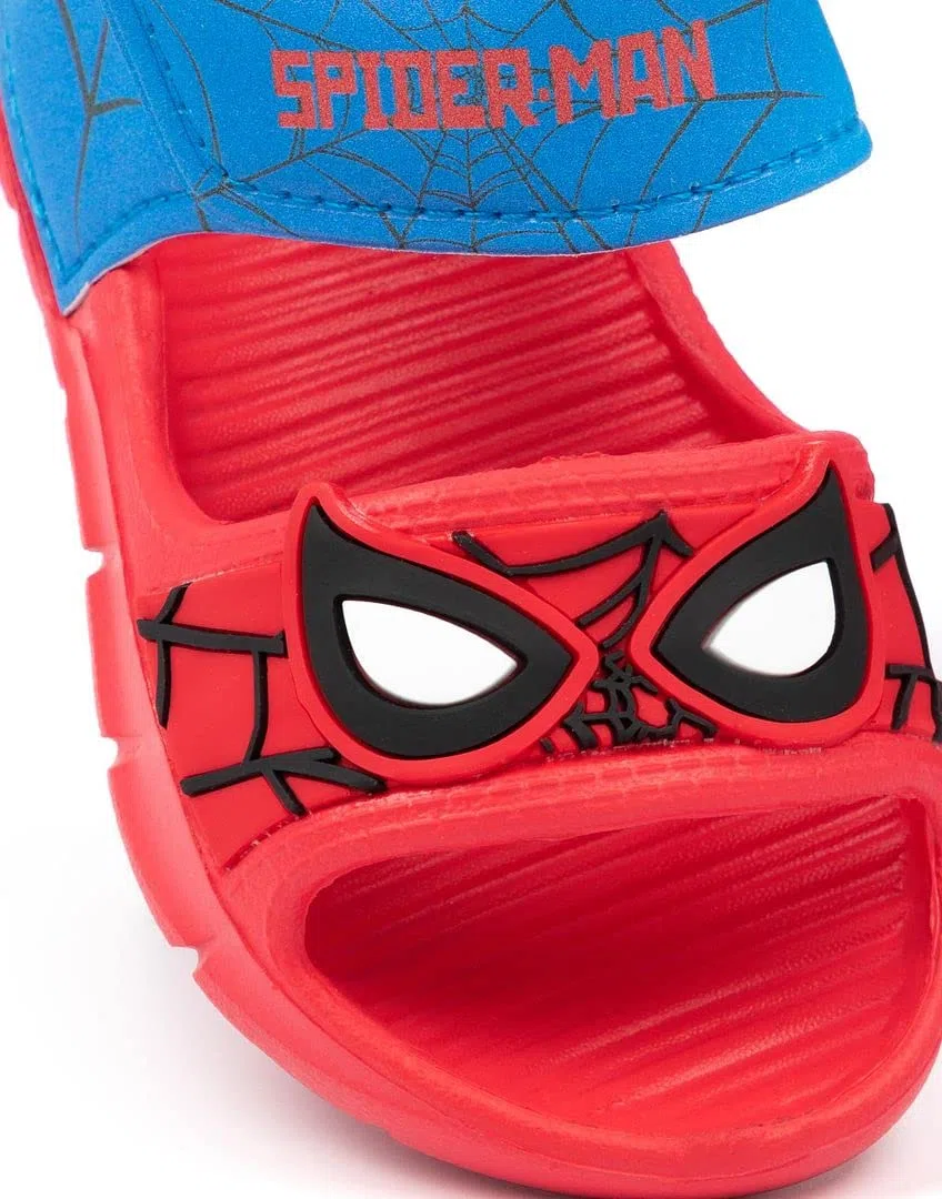 Marvel Spider-Man Sandali Bambini | Boys Girls Superhero Face Mask Sliders con cinturino di supporto | Rosso Blu Scarpe Estate Calzature