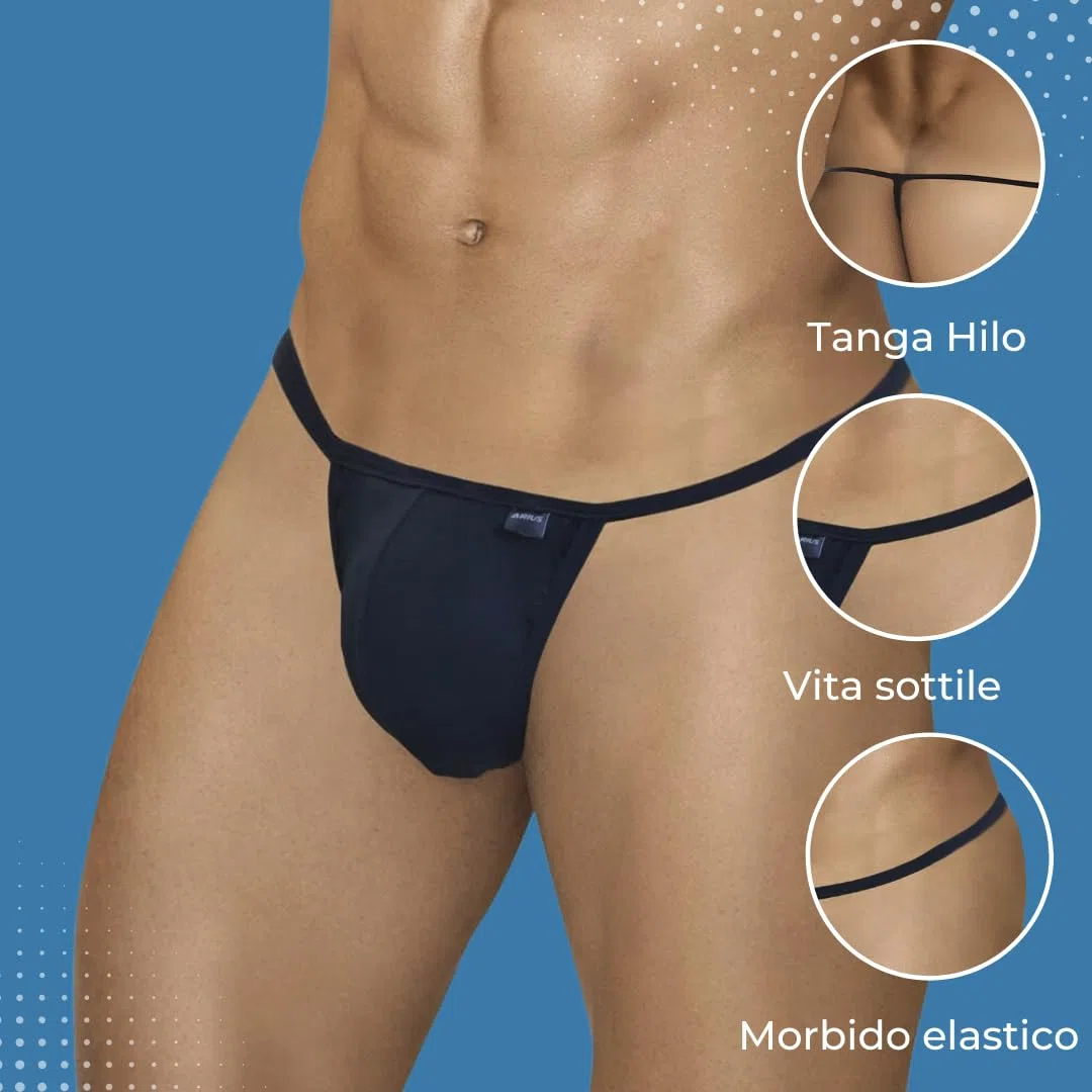 ARIUS Confezione Perizoma Uomo in Cotone Colore Nero - Confezione da 3 Pezzi - Perizoma Uomo - Perizoma Uomo Pack - Perizoma Sexy da Uomo, Nero
