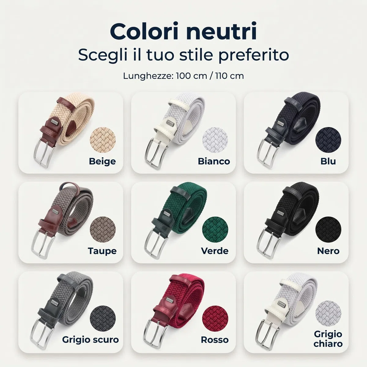 Navigare Cintura Elastica Intrecciata Made in Italy, Uomo e Donna, con Inserti in Vera Pelle