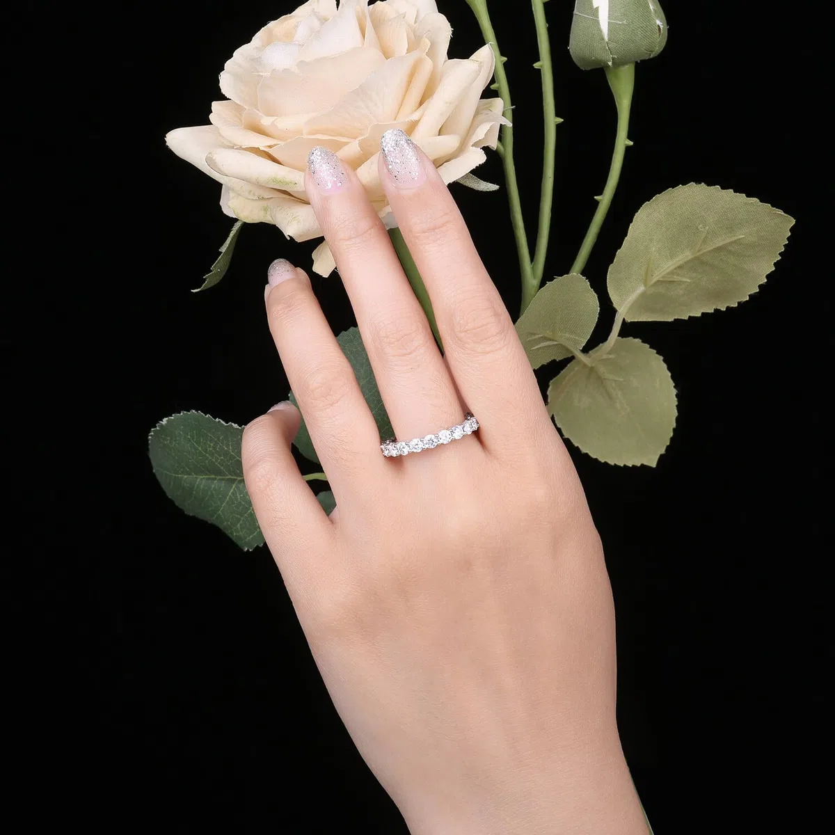 JewelryPalace Anello Half Eternity Donna Argento con Cubica Zirconia, Anelli Donna 925 con 6 Pietre a Taglio Rotondo, Fede Nuziale in Tre Ori Anello Eternity Matrimonio Argento Set Gioielli