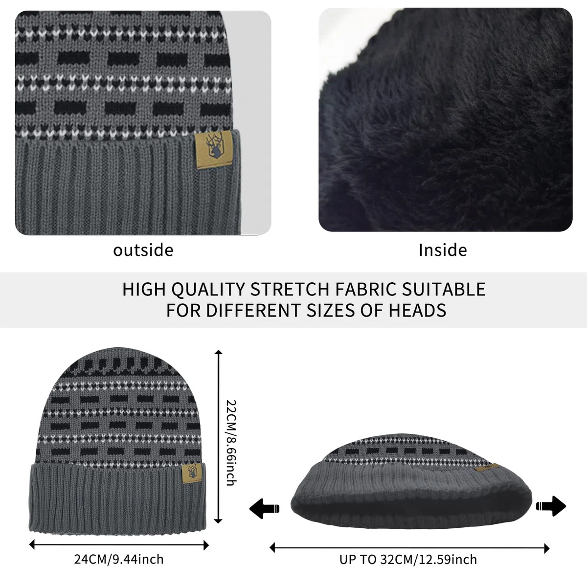 Cappello Sciarpa e Guanti Touch Screen Set per Uomo Berretto Invernale Guanti Termici e Scaldacollo con Fodera in Pile per Uomo