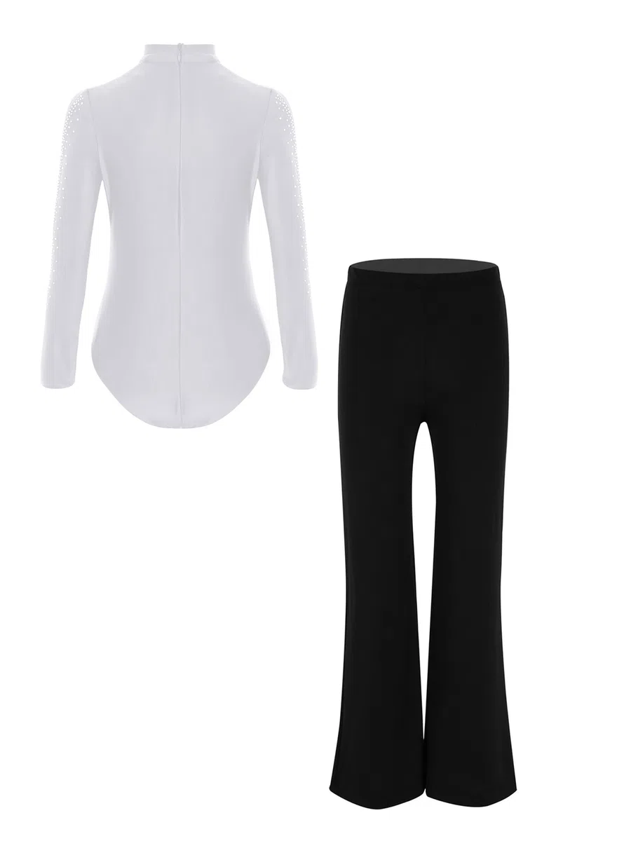 Aislor Completo da Ballo Latino Americano Bambino Ragazzo 2 Pezzi Body Danza Classica + Pantaloni Gamba Larga Abito da Samba Rumba Salsa Tango Dancewear