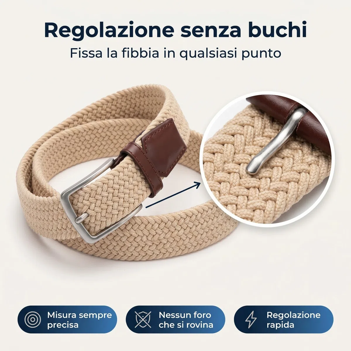 Navigare Cintura Elastica Intrecciata Made in Italy, Uomo e Donna, con Inserti in Vera Pelle