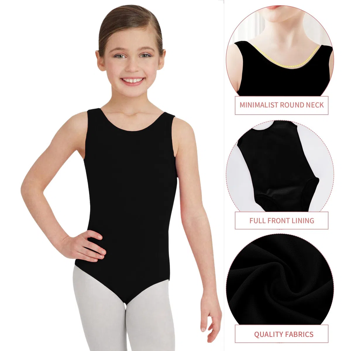 The Fancy Dress Body da bambina in cotone elasticizzato, senza maniche, per la scuola, danza, danza, ginnastica, età 3-13 anni