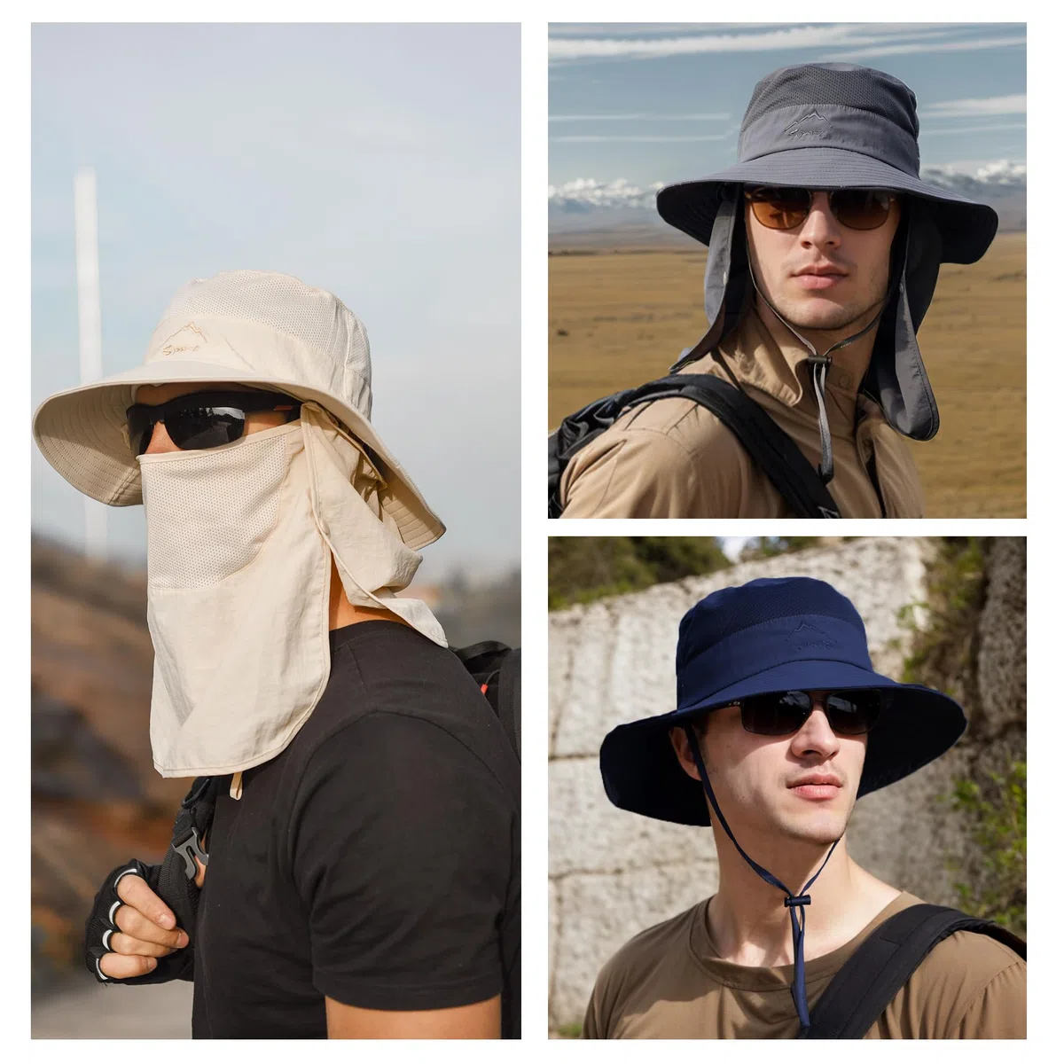 ehsbuy Cappelli da Pesca per Uomo e Donna con Copertura per Il Viso Cappello da Sole a Tesa Larga da Spiaggia Mesh Safari Caccia Giardinaggio Cappello da Secchio Packable