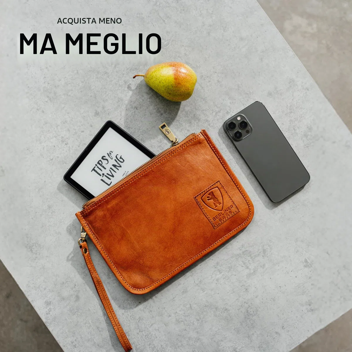 Berliner Bags Cartella Porta Documenti Theo M in Vera Pelle, Organizer da Viaggio con Zip e Laccetto Rimovibile, Porta Passaporto e Accessori, Unisex – Marrone
