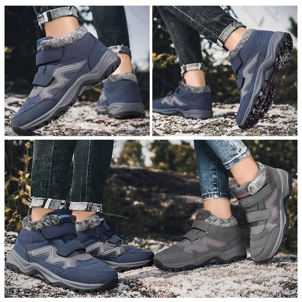visionreast Scarpe Invernali Stivaletti da Neve Uomo Donna Caldo Cotone Pelliccia Outdoor Sneakers Allineato per Velcro