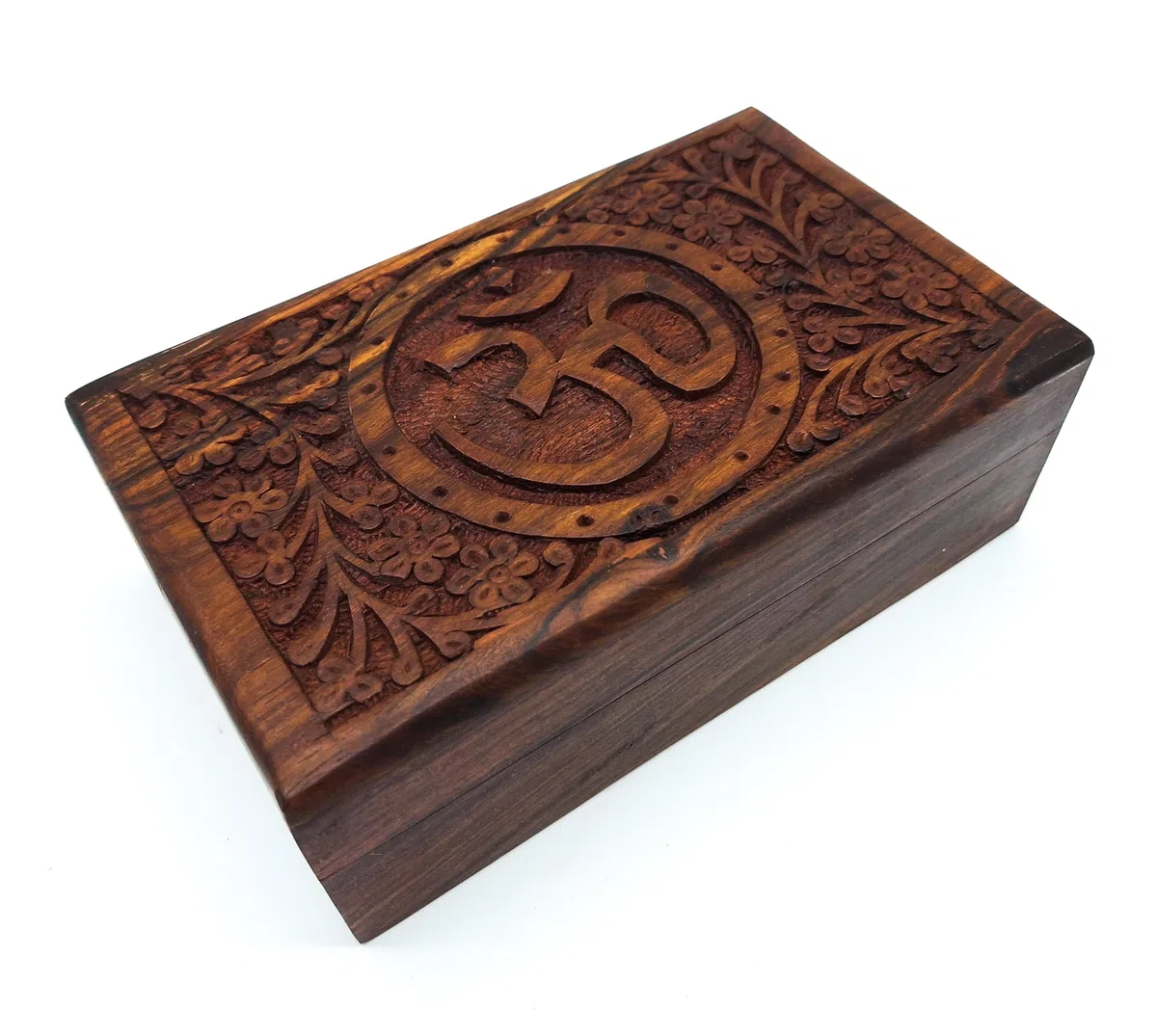 Scatola in legno fatta a mano, misura L, con simbolo Mantra Om Aum, ideale come regalo, spiritualità Lifestyle India (taglia L 20 x 12,5 x 7 cm, peso circa 600 g)