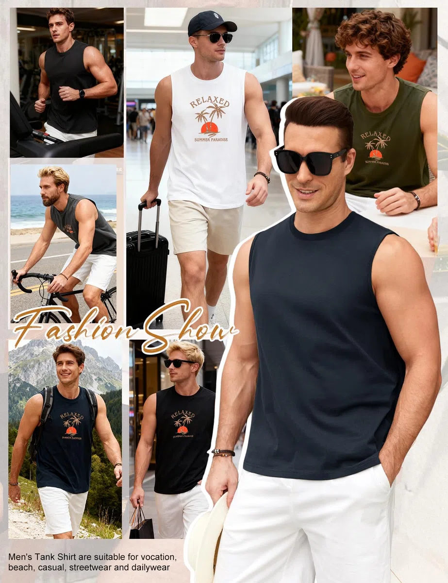 Voqeen Canottiera Uomo Estiva Classica Maglietta Senza Maniche Girocollo Canotta Fitness Leggera Tank Top per L'Estate Vacanze al Mare Allenamento in Palestra